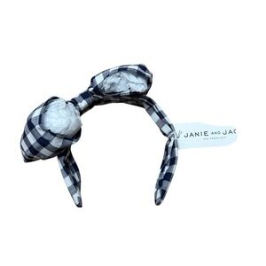 NWT Janie and Jack headband girls OS navy gingham plaid‎ bow picnic church play